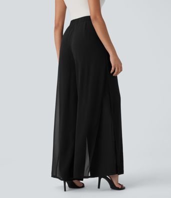 Breezeful™ - Fließende Stoffhose mit hohem Bund, Seitentaschen, unsichtbarem Reißverschluss und geradem Bein - schnelltrocknend