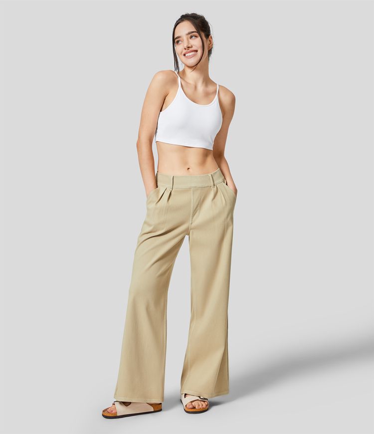 Halara Flex™ Casual jeans made of elastic knit denim with a mid-rise waist, wide leg, and side pockets