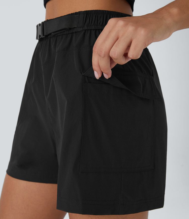 Waterproof High Waisted Belted Pocket Hiking Cargo Shorts