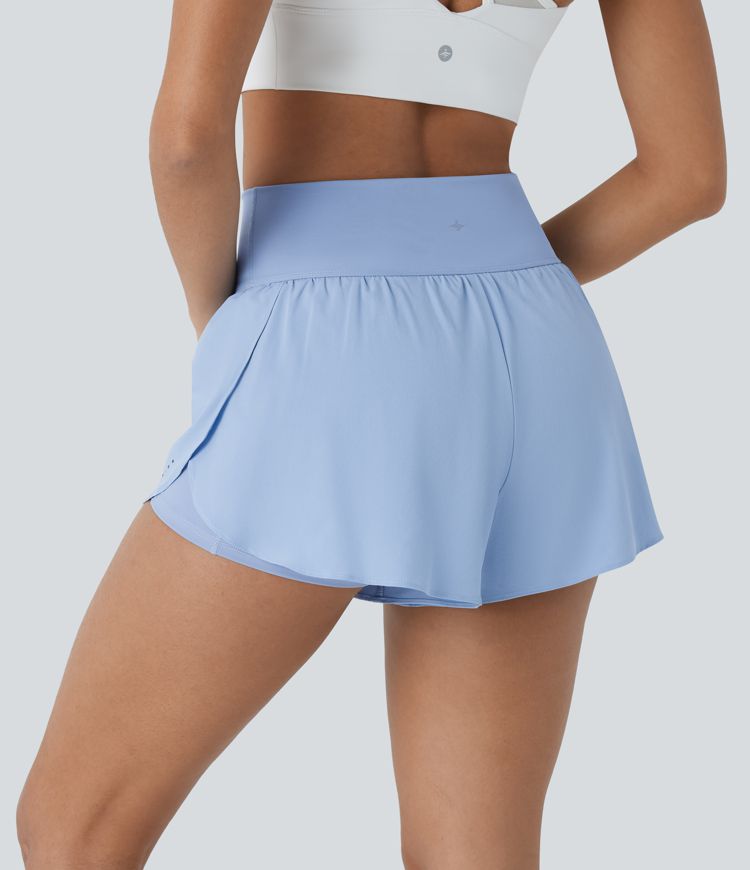 Softlyzero™ QuickDry High Waisted Reflective Dots Crossover Hem 2-in-1 Side Pockets Quick Dry Running Shorts