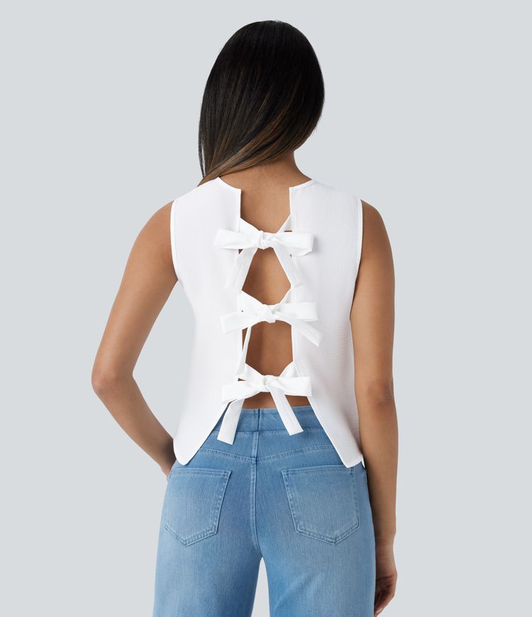 Blusa sin mangas cuello redondo lazo espalda