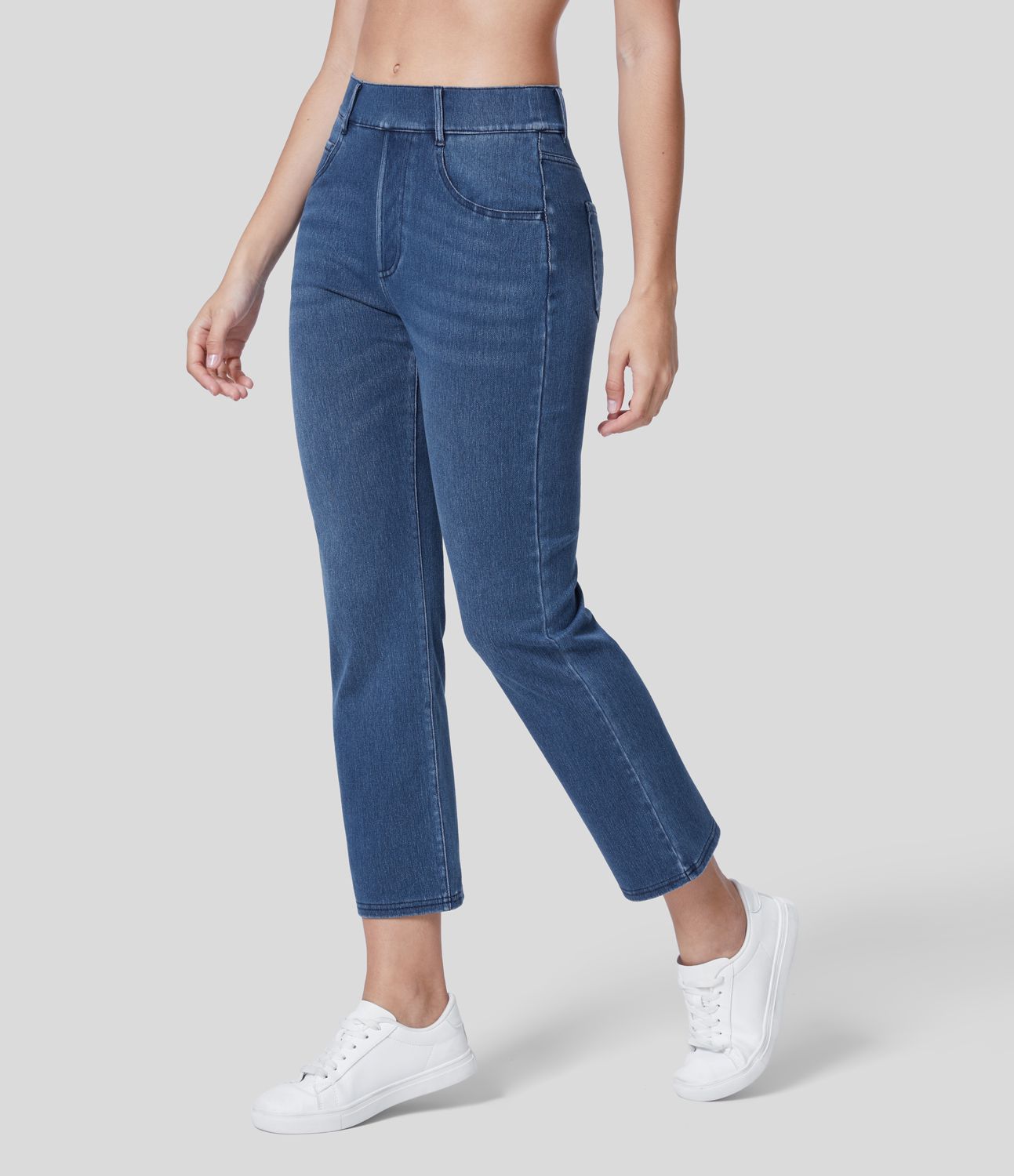 Jeans Halara Flex™ Denim oficina mezclilla elástica lavado pierna recta múltiple bolsillo tiro medio