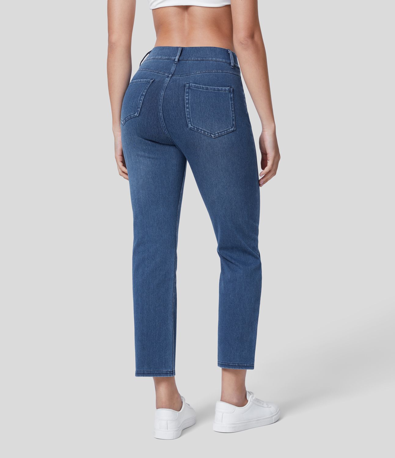 Jeans Halara Flex™ Denim oficina mezclilla elástica lavado pierna recta múltiple bolsillo tiro medio