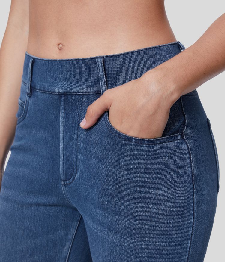 Jeans Halara Flex™ Denim oficina mezclilla elástica lavado pierna recta múltiple bolsillo tiro medio