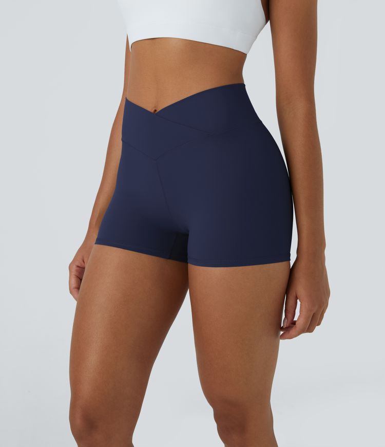 Softlyzero™ High Waisted Crossover Plain Yoga Biker Shorts 3''-UPF50+