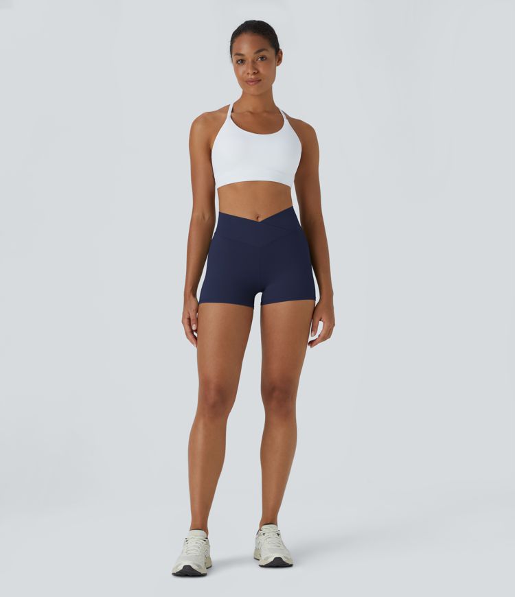 Softlyzero™ High Waisted Crossover Plain Yoga Biker Shorts 3''-UPF50+