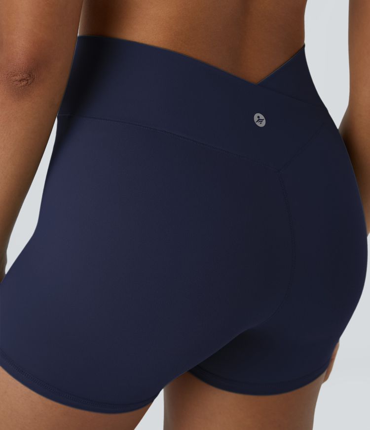 Softlyzero™ High Waisted Crossover Plain Yoga Biker Shorts 3''-UPF50+