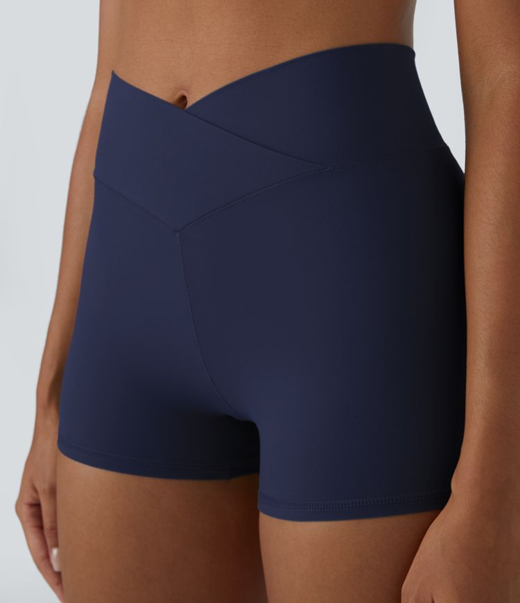Softlyzero™ High Waisted Crossover Plain Yoga Biker Shorts 3''-UPF50+