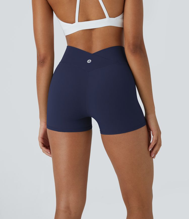 SoftlyZero™ High Waisted Crossover Plain Yoga Biker Shorts 3''-UPF50+