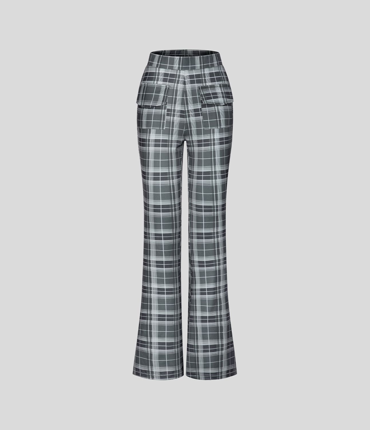 Pantalón acampanado a cuadros con bolsillos y tiro alto