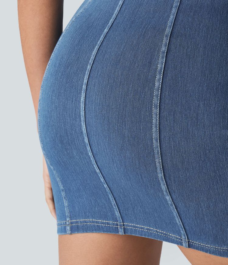 Minivestido Halara Flex™ Denim mezclilla elástico ajustado sin espalda tubo