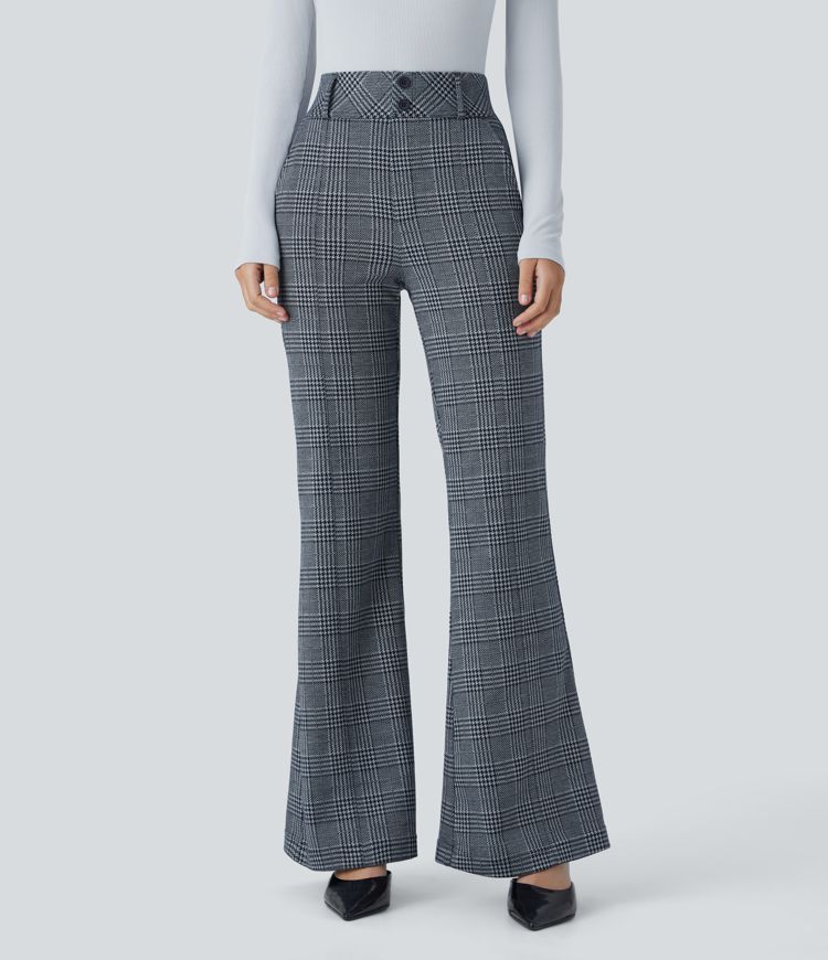 Halara Flex™ High Waisted Decorative Pocket Houndstooth Plaid Work Flare Pants