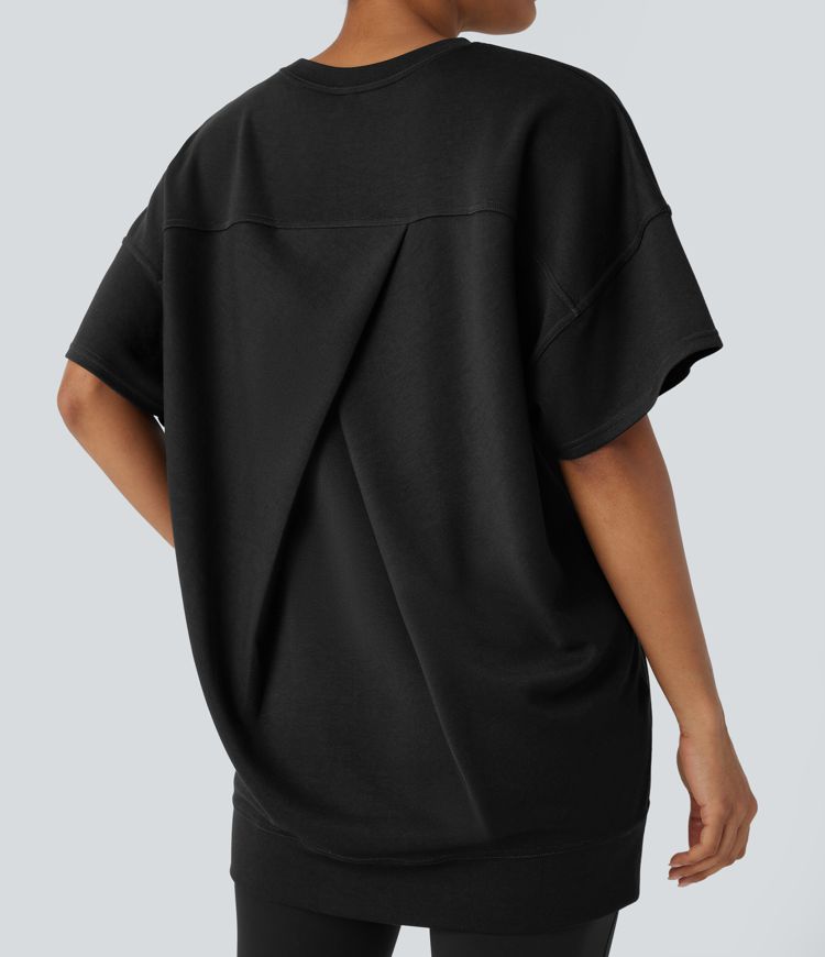 Top deportivo gran tamaño bolsillo lateral manga corta cuello redondo