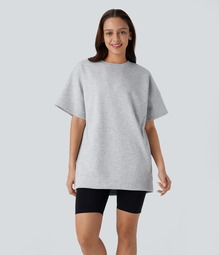Round Neck Short Sleeve Pocket Oversize Casual Sports Top