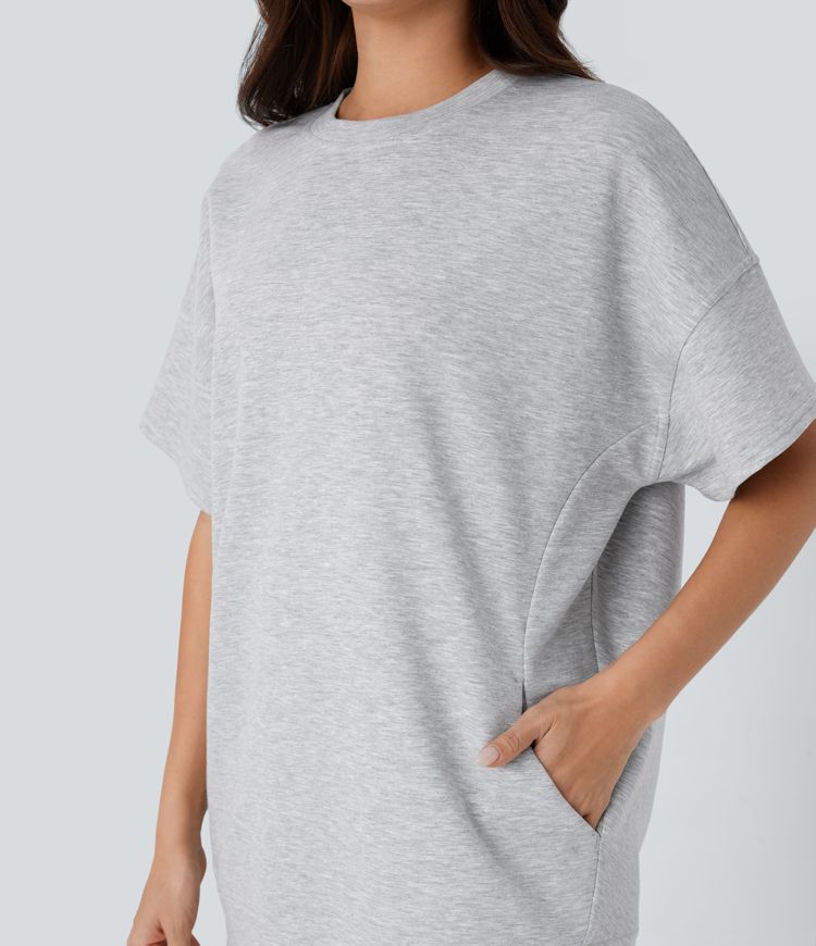 Round Neck Short Sleeve Pocket Oversize Casual Sports Top