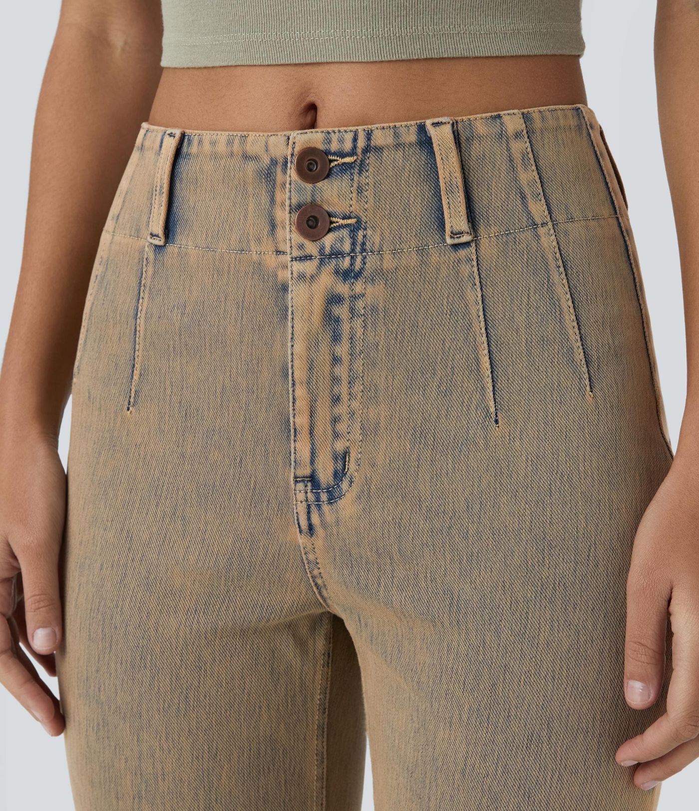 Jeans acampanados casuales de cintura alta Halara Flex™ con bolsillos con cremallera y lavado