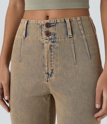 Jeans acampanados casuales de cintura alta Halara Flex™ con bolsillos con cremallera y lavado