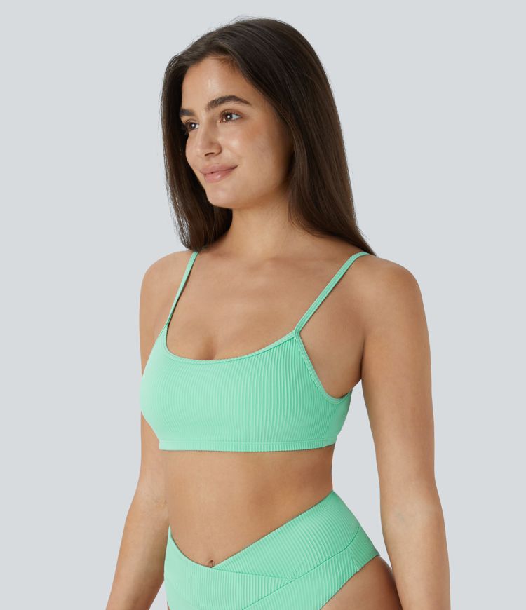 Ribbed Adjustable Strap Backless Bikini Top Swimsuit