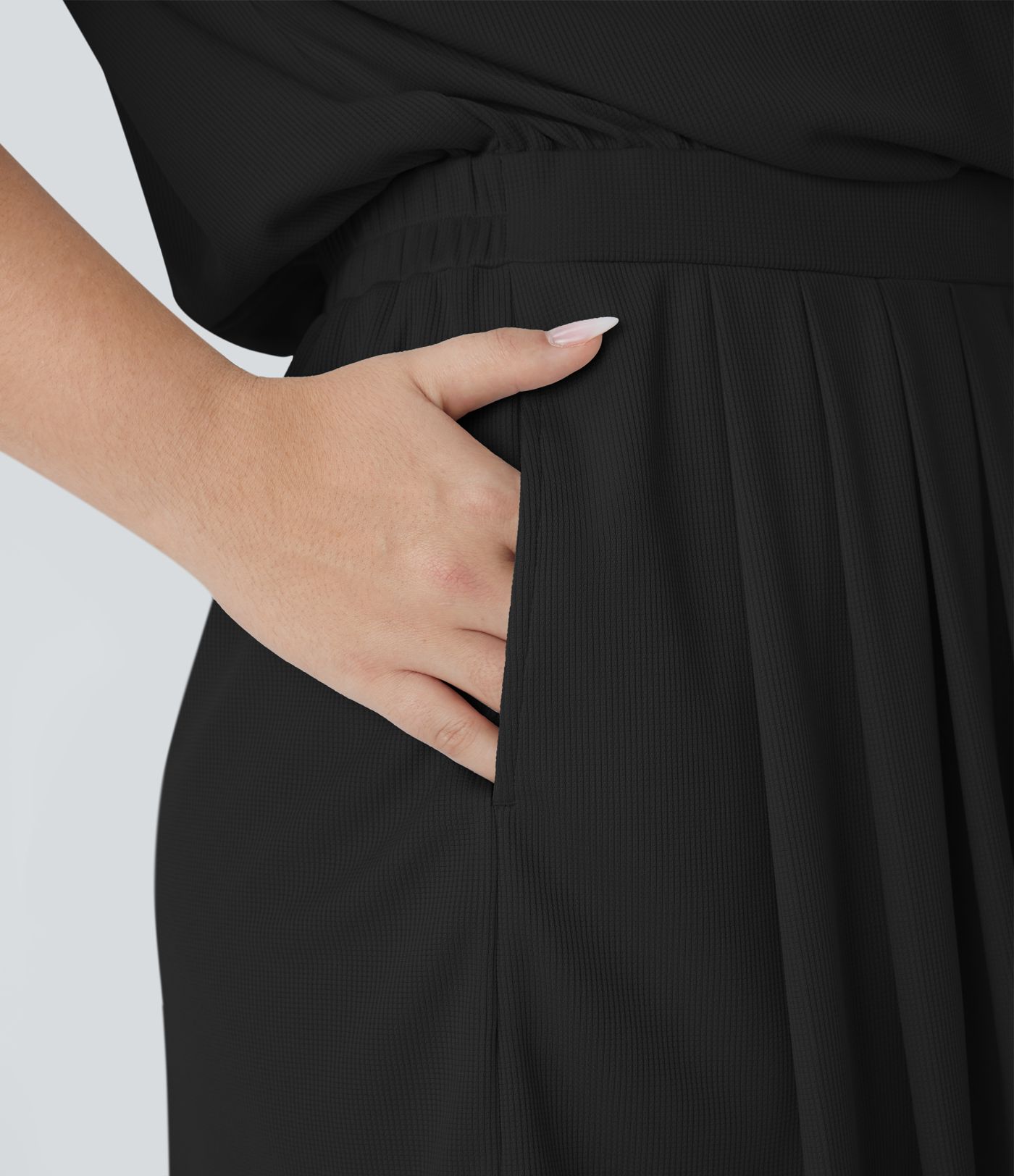 V Neck Short Sleeve Side Pocket Waffle Casual Plus Size Jumpsuit