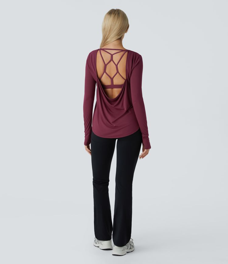 Haut de sport/yoga dos bénitier avec encolure ronde, passe-pouces et ourlet arrondi