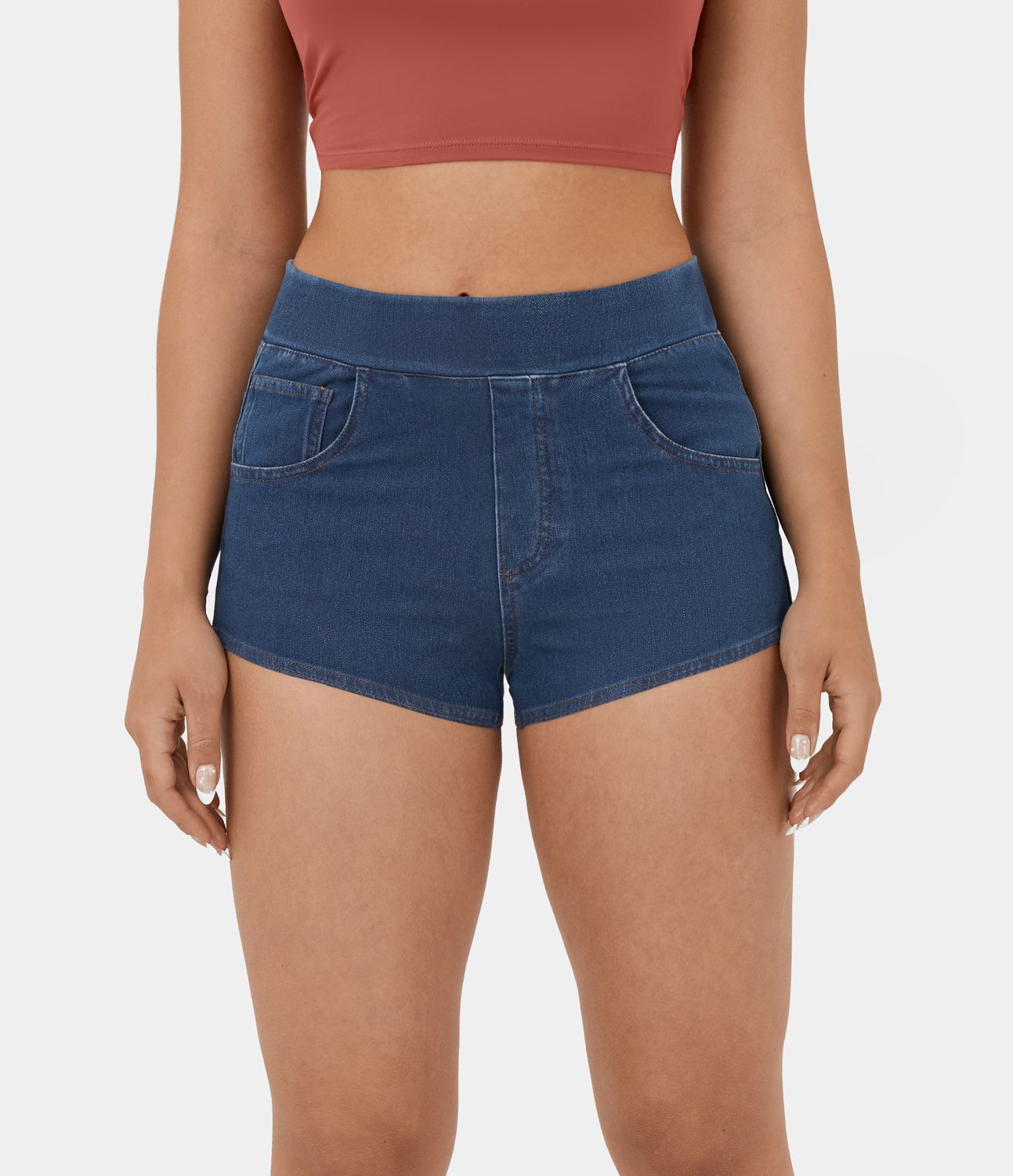 Halara Flex™ Shorts 2' Casual en Denim Tricot Extensible Lavé Taille Haute Avec Multiples Poches Toucher Frais Respirant Halara Flex™ Shorts 2' Casual en Denim Tricot Extensible Lavé Taille Haute Avec Multiples Poches Toucher Frais Respirant