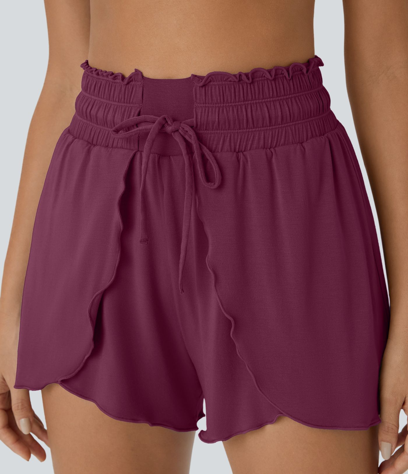Frill High Waisted Elastic Waistband Drawstring Flowy Stacked Casual Shorts 3"