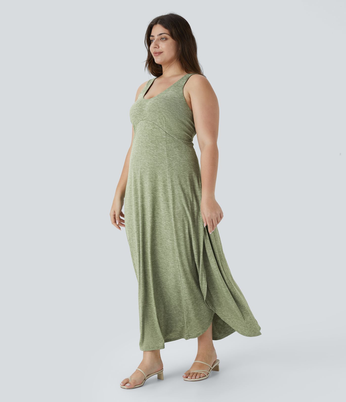 U Neck Backless Split Flowy Maxi Casual Plus Size Tank Dress