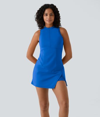 Zipper Racerback Split Side Pocket 2-Piece Mini Tennis Active Dress