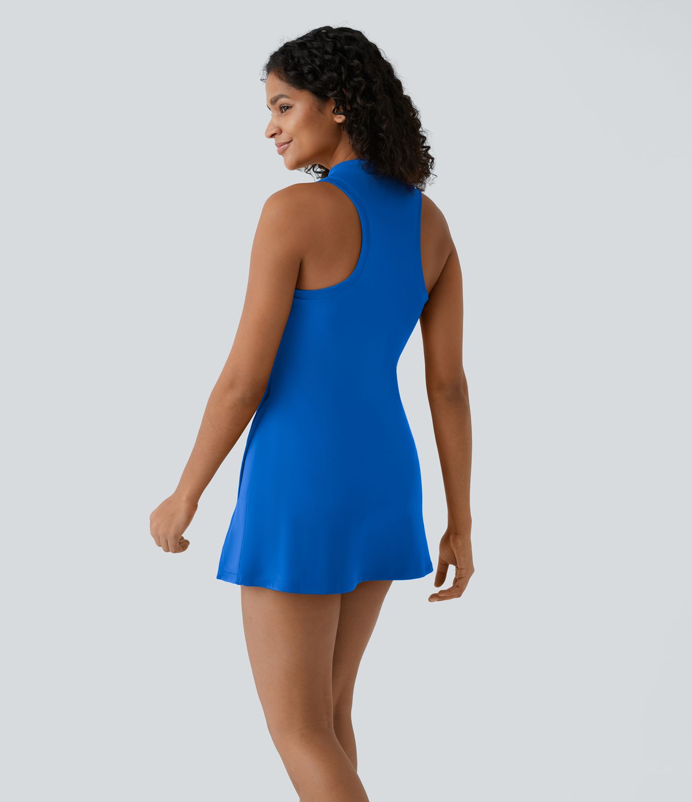 Zipper Racerback Split Side Pocket 2-Piece Mini Tennis Active Dress