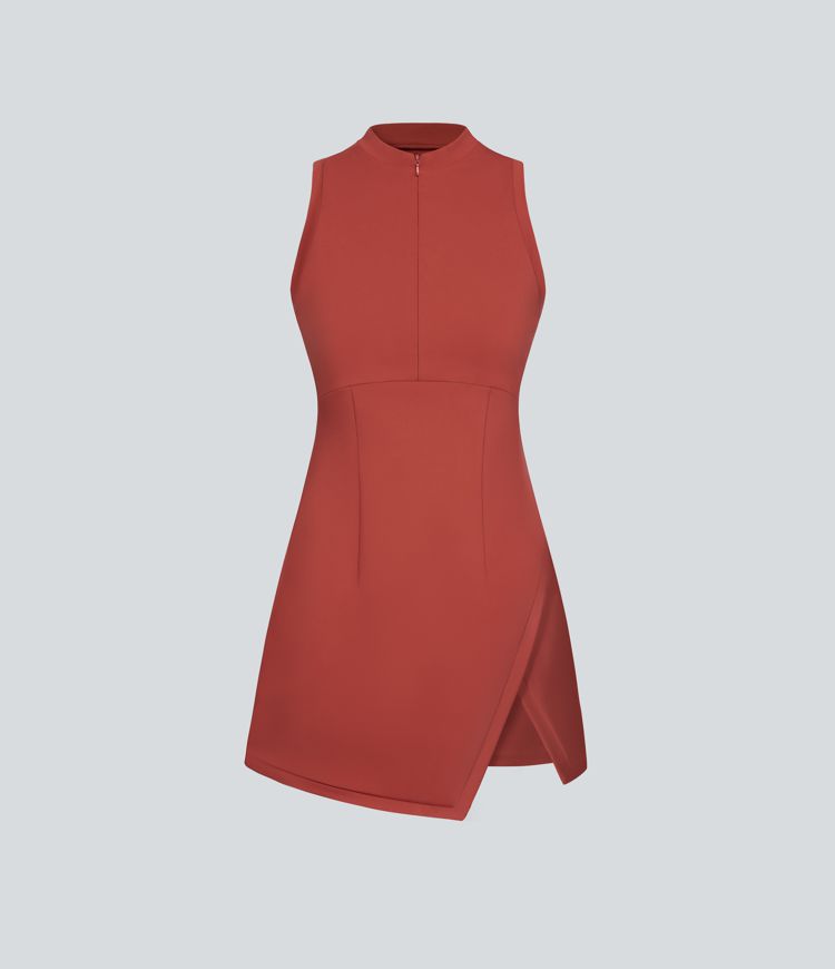 Zipper Racerback Split Side Pocket 2-Piece Mini Tennis Active Dress