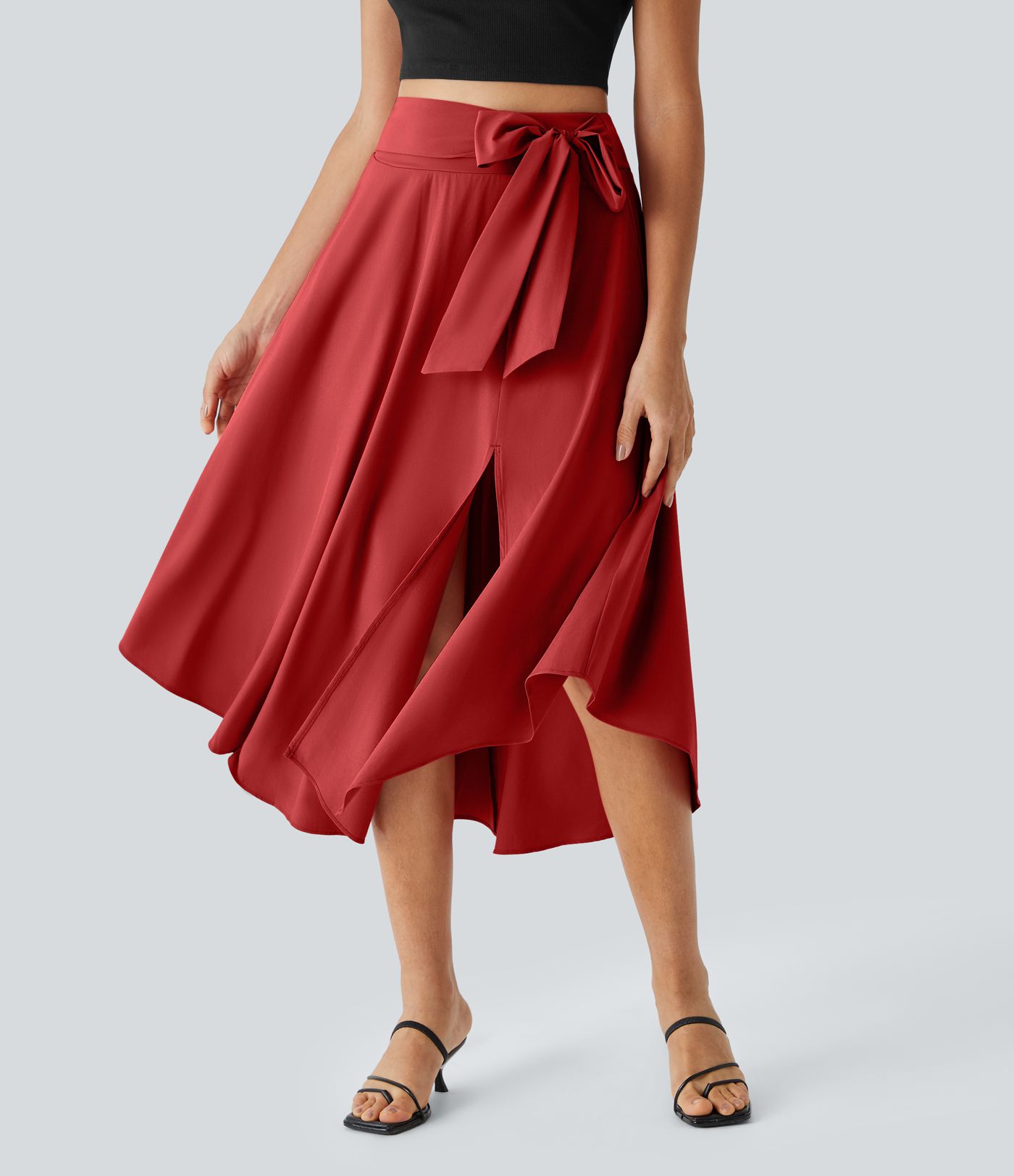 Breezeful™ Falda midi 2 en 1 abertura lateral tiro alto dobladillo curvo fluido acampanado secado rápido