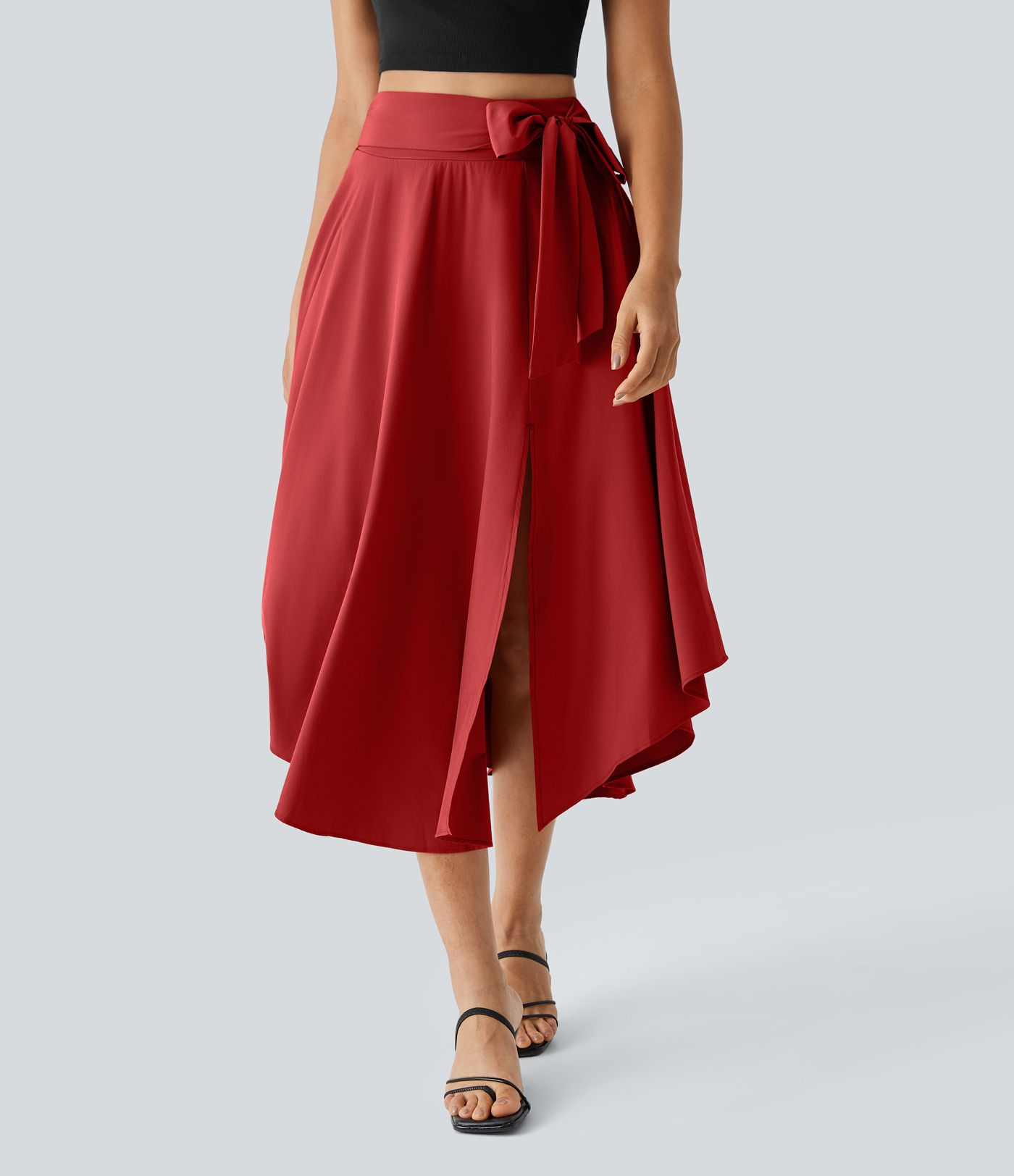 Breezeful™ Falda midi 2 en 1 abertura lateral tiro alto dobladillo curvo fluido acampanado secado rápido