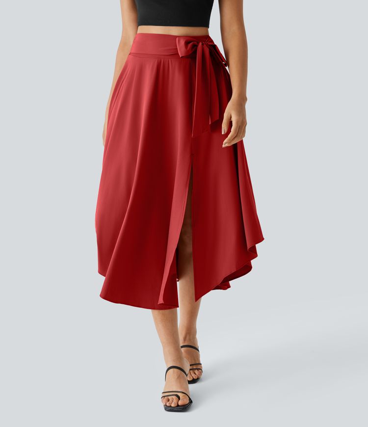 Breezeful™ Falda midi 2 en 1 abertura lateral tiro alto dobladillo curvo fluido acampanado secado rápido