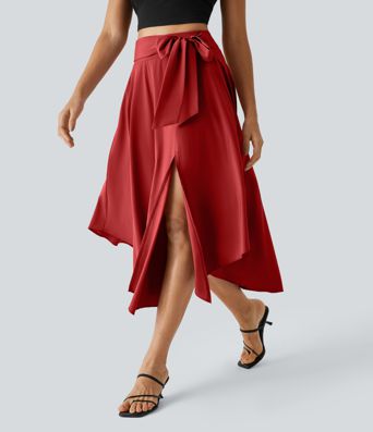 Breezeful™ Falda midi 2 en 1 abertura lateral tiro alto dobladillo curvo fluido acampanado secado rápido