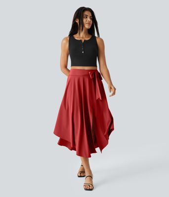 Breezeful™ Falda midi 2 en 1 abertura lateral tiro alto dobladillo curvo fluido acampanado secado rápido