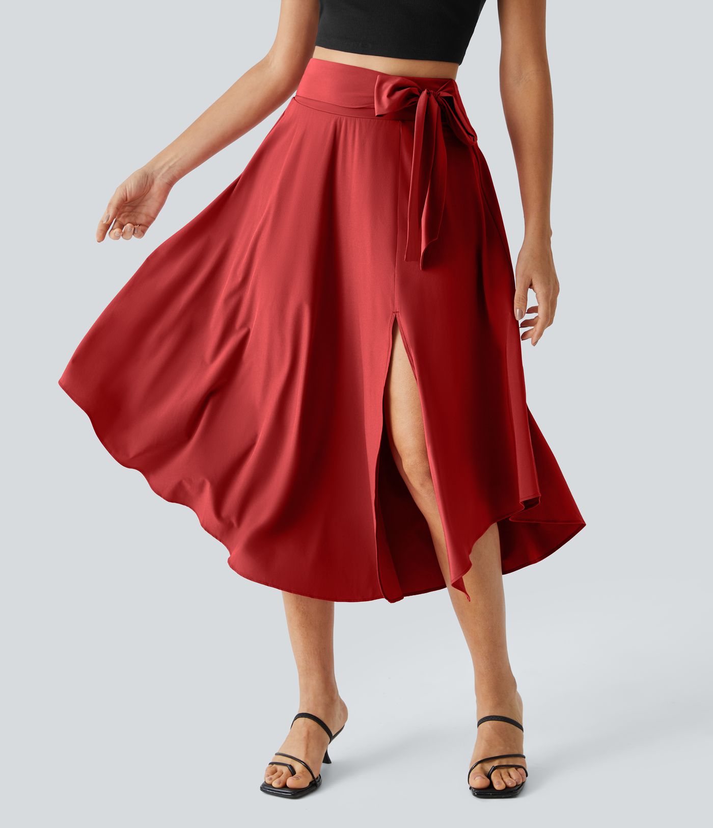 Breezeful™ Falda midi 2 en 1 abertura lateral tiro alto dobladillo curvo fluido acampanado secado rápido