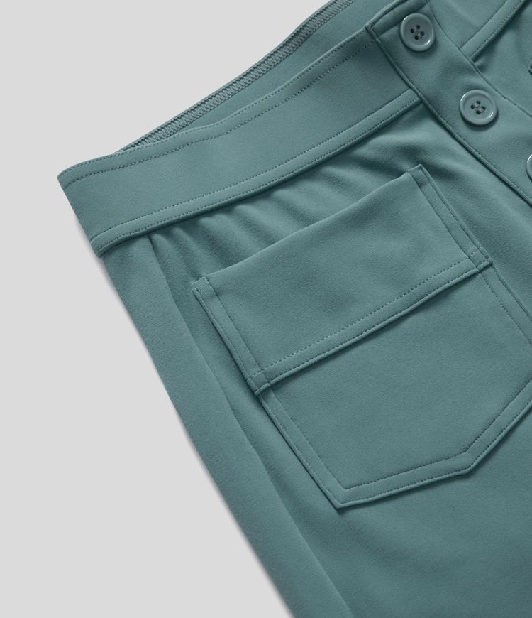 High Waisted Pockets Straight Leg Casual Trousers