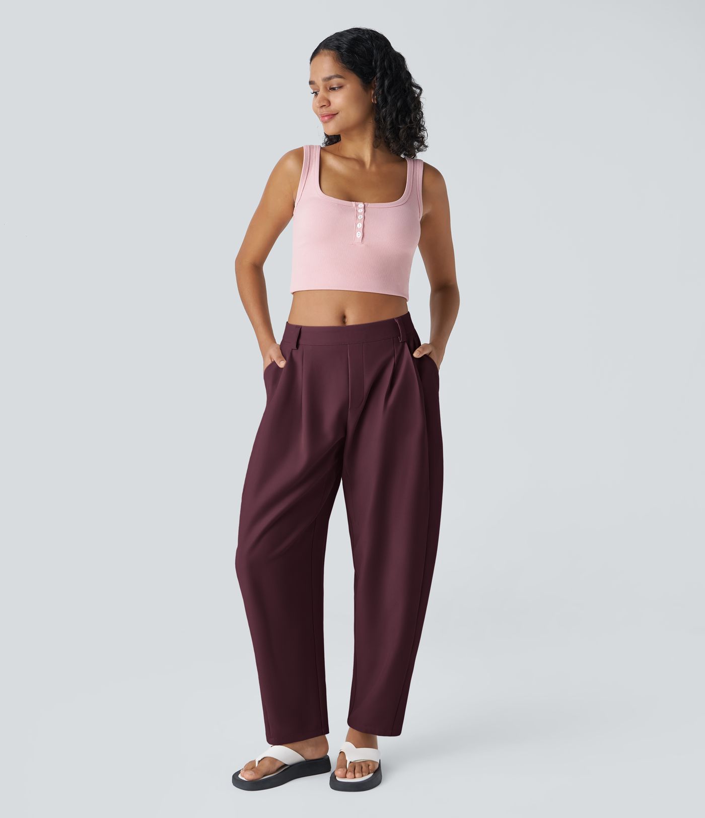 Pantalon tailleur Halara Flex™ barrel, taille mi-haute, avec poche