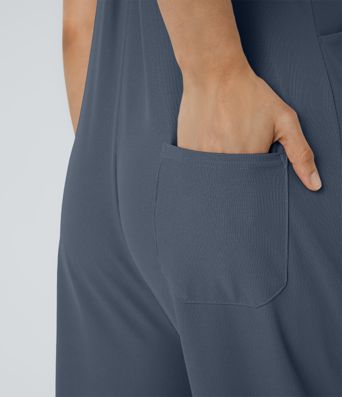 Pockets Waffle Casual Overalls