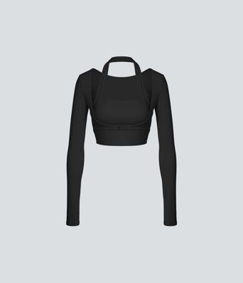 SoftlyZero™ Plush Halter Thumb Hole Long Sleeve Cropped 2-in-1 Yoga Sports Top