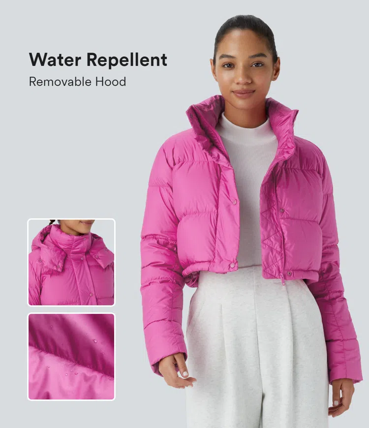 Chaqueta acolchada capucha extraíble repelente agua manga larga bolsillo invisible cordón ajustable