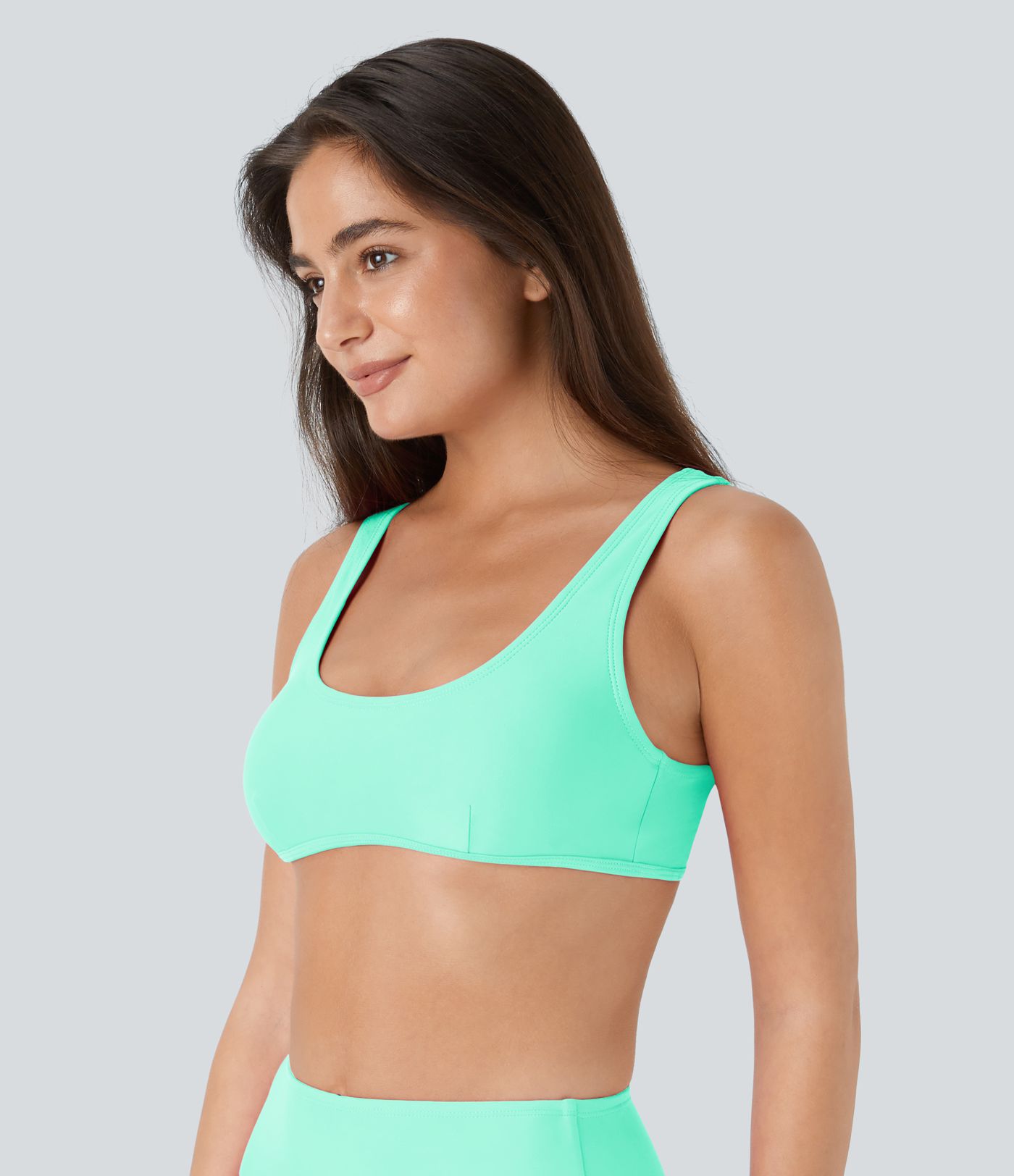 Solid U Neck Bikini Top Swimsuit