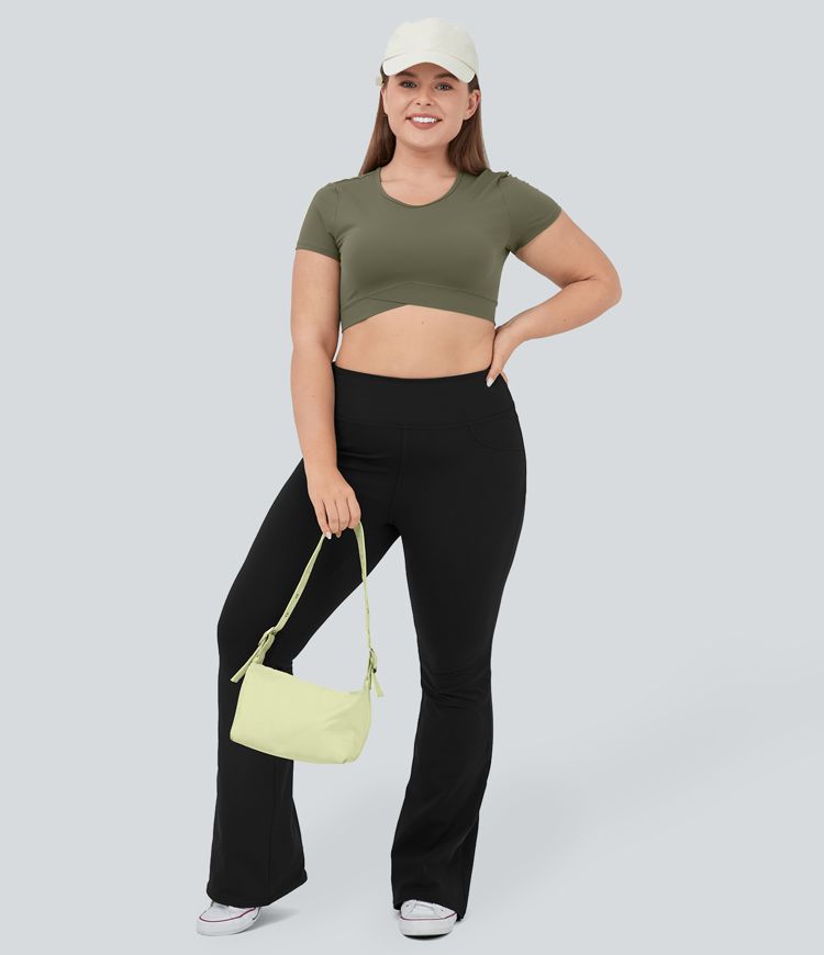 High Waisted Pocket Flare Yoga Plus Size Leggings