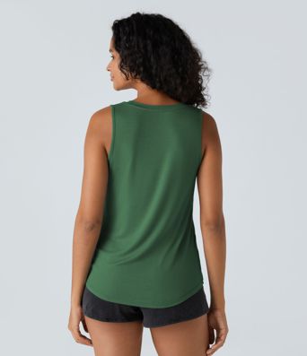 Ribbed Round Neck Basic Casual Tank Top