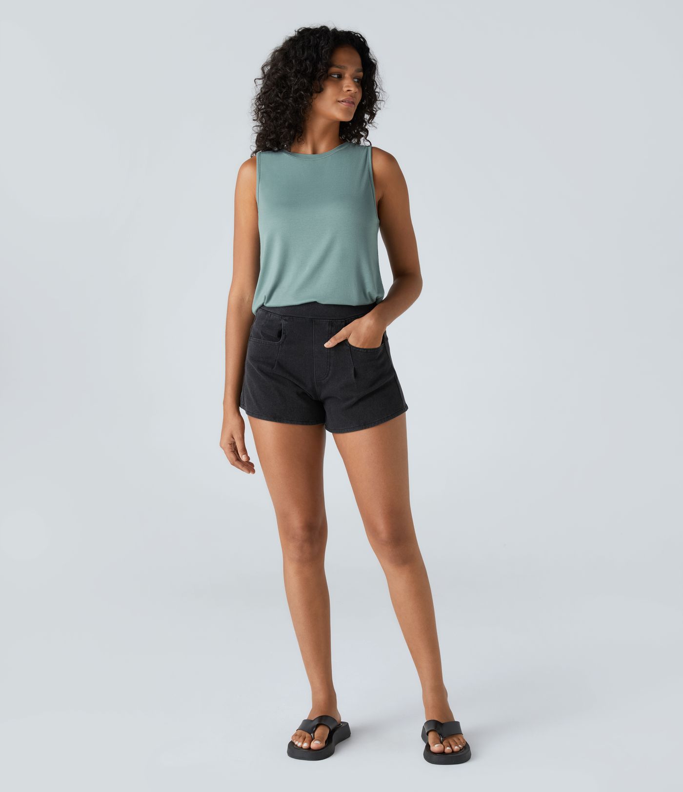 Ribbed Round Neck Basic Casual Tank Top