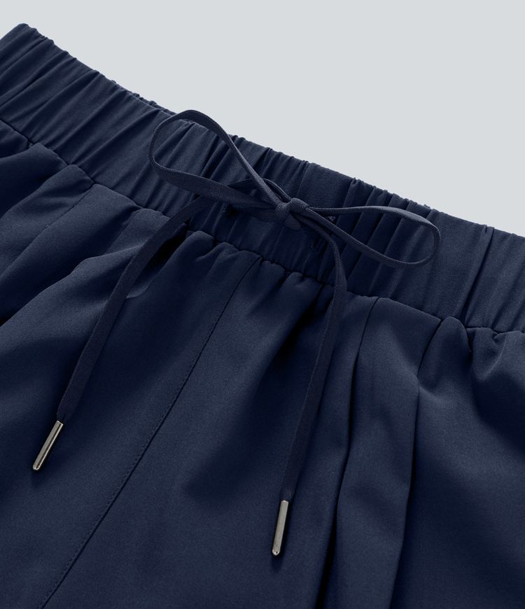 Mid Rise Elastic Waistband Drawstring Ruched Pocket Casual Shorts 3"