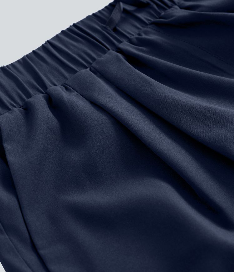 Mid Rise Elastic Waistband Drawstring Ruched Pocket Casual Shorts 3"