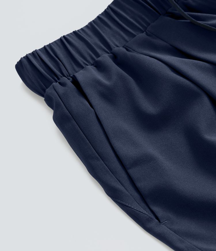 Mid Rise Elastic Waistband Drawstring Ruched Pocket Casual Shorts 3"