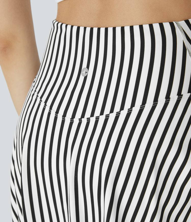 High Waist Crossover 2-in-1 Side Pocket Stripe Mini Tennis Skirt