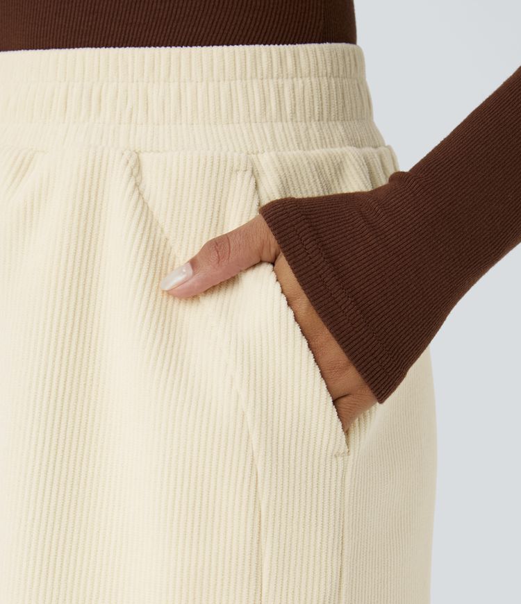 Pantalón pana tiro alto bolsillo lateral pierna recta